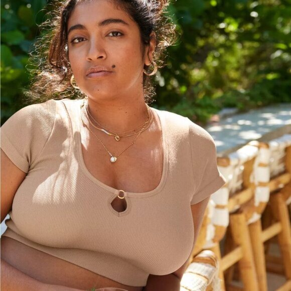 NWT Aerie Superchill Seamless Ring Cap Sleeve Tan Bra Top - Picture 6 of 7